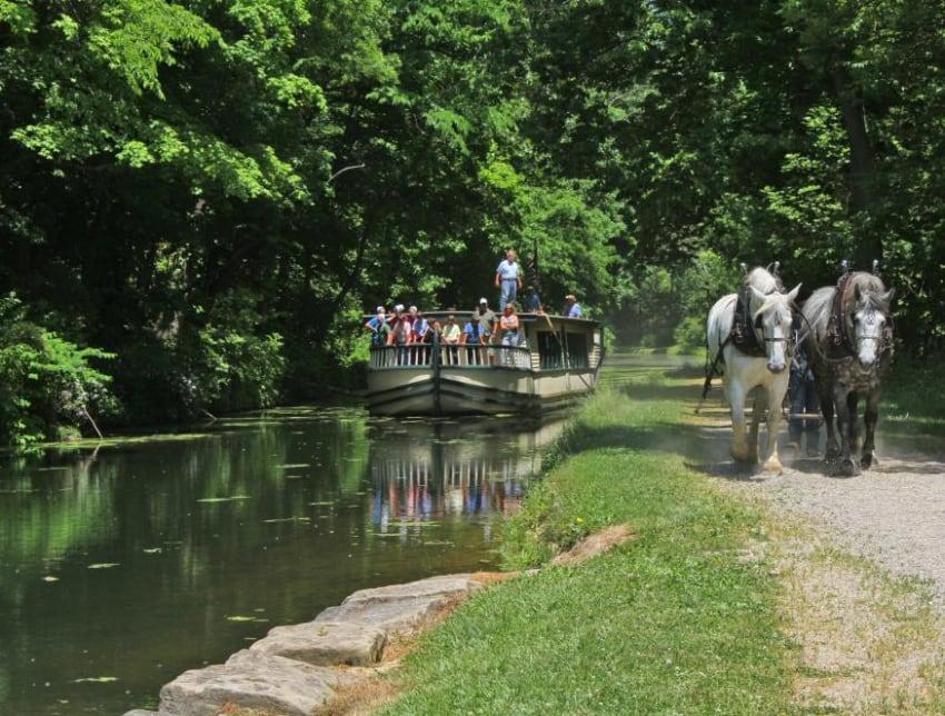 Canal boat on the river in Roscoe Village